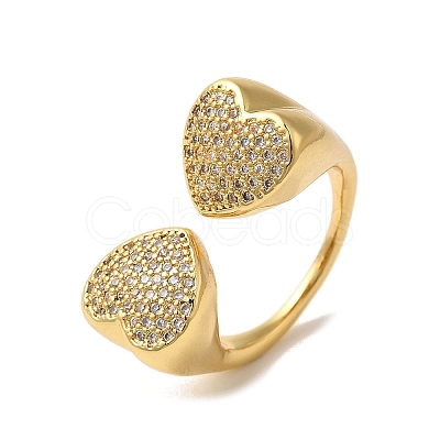Rack Plating Brass Micro Pave Clear Cubic Zirconia Cuff Rings for Women RJEW-G325-13E-G-1