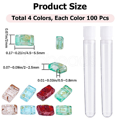 400Pcs 4 Colors 2-Hole Transparent Glass Seed Beads SEED-CN0001-21-1