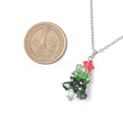 Glass Beaded Star Christmas Tree Pendant 304 Stainless Steel Cable Chain Necklaces NJEW-JN05498-1