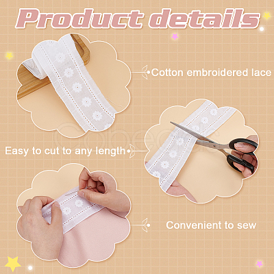 Cotton Flower Pattern Embroidery Lace Ribbon OCOR-WH0078-166-1