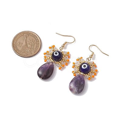 Natural Tiger Eye Dangle Earrings EJEW-MZ00169-01-1