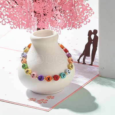 Flat Round with Letter Beaded Stretch Bracelet for Women BJEW-JB07553-01-1