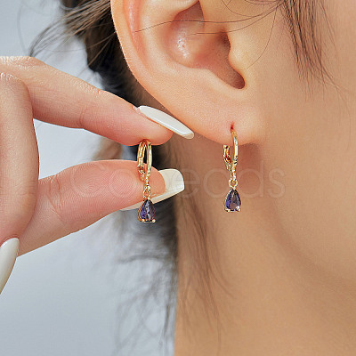 Fashionable Couple Waterdrop Sparkling 925 Sterling Silver Cubic Zirconia Dangle Hoop Earrings for Daily Wear and Parties CU5155-2-1