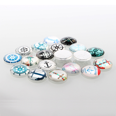 Helm & Anchor Printed Glass Cabochons GGLA-A002-16mm-WW-1