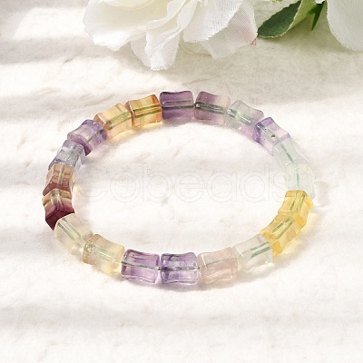 Natural Rainbow Fluorite Bamboo Stick Beaded Stretch Bracelets for Women GG-CBA3F02-03-1