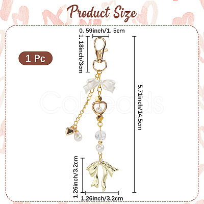 Bowknot & Heart Plastic Imitation Pearl Pendant Decorations HJEW-WH20020-006G-1