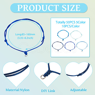 50Pcs 5 Colors Adjustable Nylon Cord Bracelet Making BJEW-TA00670-1