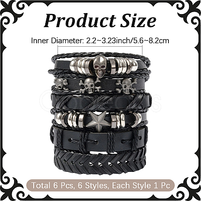 6Pcs 6 Styles PU Imitation Leather Braided Bracelets BJEW-CL0001-52-1