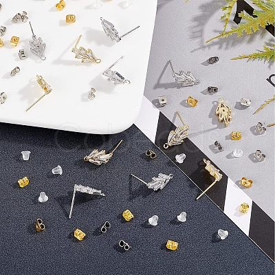 6 Pairs 2 Colors Brass Micro Pave Cubic Zirconia Stud Earring Findings with Loops KK-NB0002-51-1