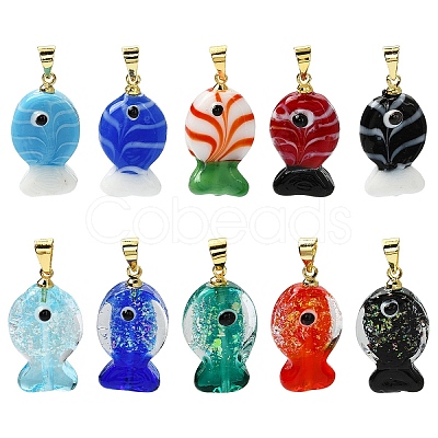 5Pcs 5 Colors Handmade Dichroic Foil Lampwork Pendants DICH-YW0001-01-1