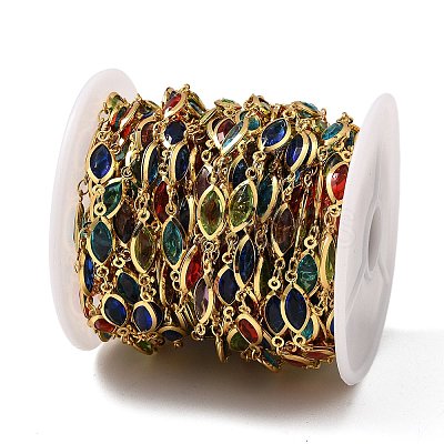 Brass Glass Horse Eye Link Chains CHC-R001-03G-03-1