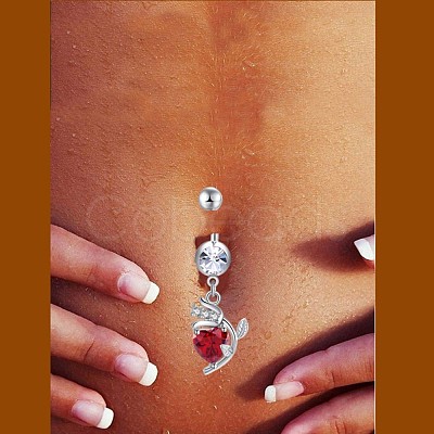 Brass Cubic Zirconia Navel Ring AJEW-EE0004-34A-1