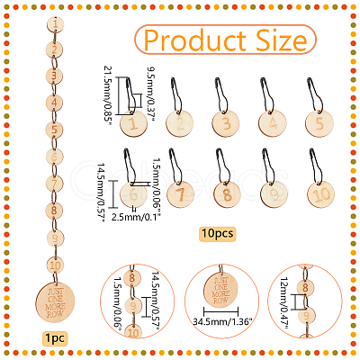 Nbeads Number 1~10 Wooden Beaded Knitting Row Counter Chains & Charms Locking Stitch Makers DIY-NB0010-23-1