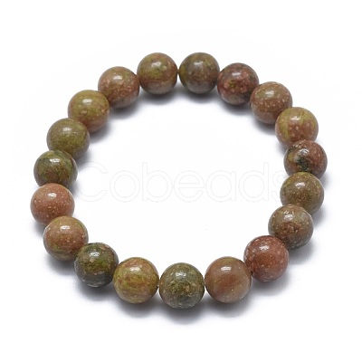 Natural Unakite Bead Stretch Bracelets BJEW-K212-A-042-1