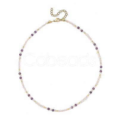 Natural Mixed Stone Faceted Round Beaded Necklaces NJEW-JN06430-1