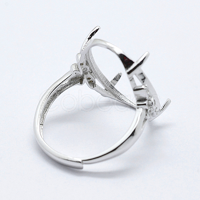 Anti-Tarnish Rhodium Plated 925 Sterling Silver Finger Ring Components STER-G027-06P-1