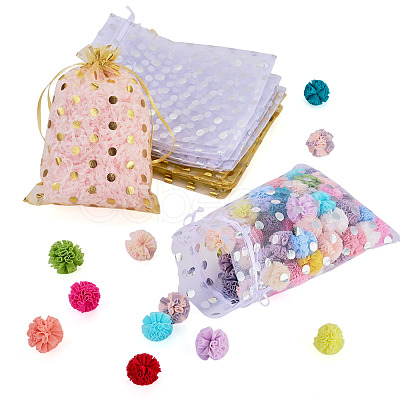 16Pcs 2 Colors Hot Stamping Polka Dot Organza Jewelry Drawstring Bags ABAG-TADJ0001-06D-1