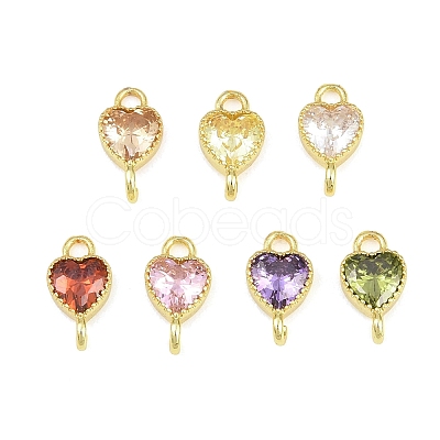 Brass Pave Cubic Zirconia Heart Links Connector Charms KK-K340-49G-1
