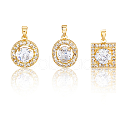 9Pcs 3 Style Brass Micro Pave Cubic Zirconia Pendants KK-BBC0019-44-1