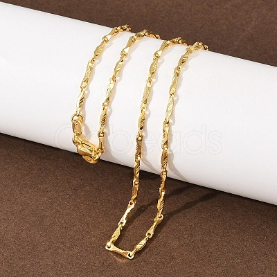 2MM Brass Textured Flat Bar Link Chains Necklaces for Men Women NJEW-L012-08G-1