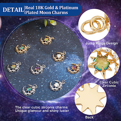 8Pcs 8 Colors Brass Micro Pave Clear Cubic Zirconia Glass Pendants KK-BBC0003-79-1