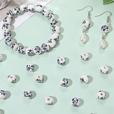 80Pcs Floral Printed Porcelain Beads PORC-SC0001-17-1