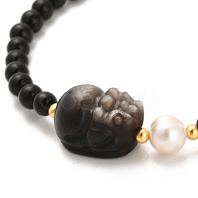 Natural Obsidian and Natural Quartz Crystal and Natural Multi-Moonstone Bead Bracelets BJEW-E098-15G-1