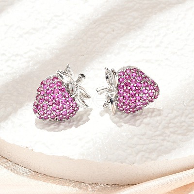 Strawberry Brass Micro Pave Cubic Zirconia Stud Earrings EJEW-M077-15P-1