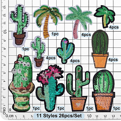 26Pcs 11 Styles Polyester Computerized Embroidery Cloth Iron on/Sew on Patches PATC-PH0001-52-1