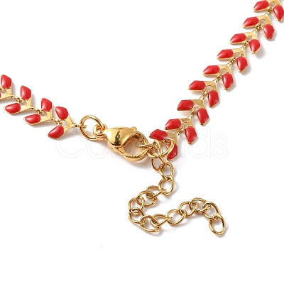 Enamel Ear of Wheat Link Chain Necklace NJEW-P220-02G-04-1