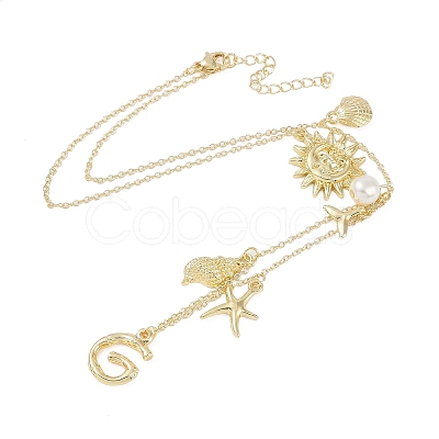 Bohemian Summer Beach Style 18K Gold Plated Shell Shape Initial Pendant Necklaces IL8059-7-1