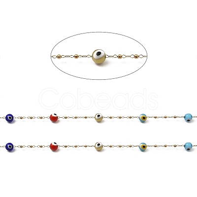 Evil Eye Lampwork Beaded Link Chains CHS-G028-04G-08-1