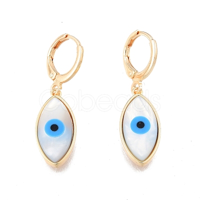 Shell & Synthetic Turquoise Horse Eye Dangle Leverback Earrings EJEW-N012-77-1