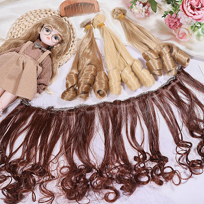 4Pcs 4 Colors High Temperature Fiber Long Flat Curly Hairstyle Doll Wig Hair DOLL-GL0001-04C-1