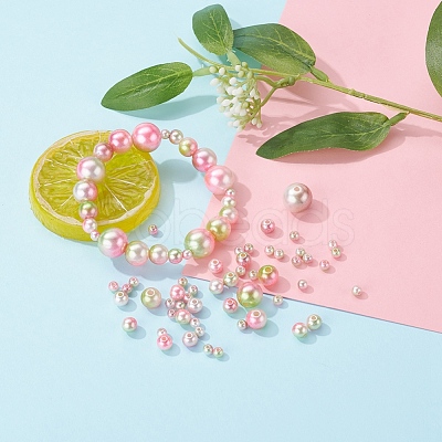 497Pcs 5 Style Rainbow ABS Plastic Imitation Pearl Beads OACR-YW0001-09C-1