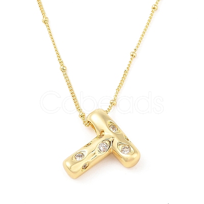 Brass Micro Pave Clear Cubic Zirconia Pendant Necklaces NJEW-Z038-01G-T-1