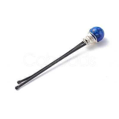 Eco-Friendly Copper Wire Wrapped Round Gemstone Hair Bobby Pin OHAR-JH00025-02-1