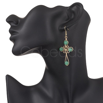 4 Pairs Brass Natural Gemstone Dangle Earrings EJEW-TA00728-1