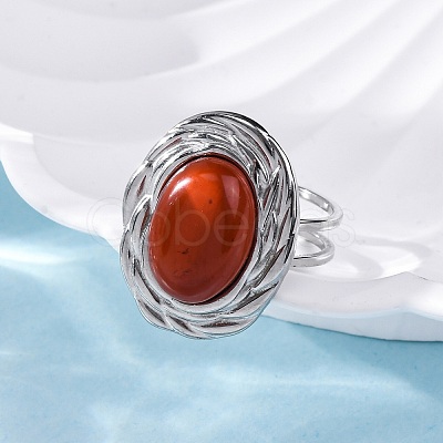 Oval Natural Red Jasper Finger Rings RJEW-M063-01P-12-1