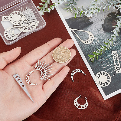 16Pcs 8 Style 201 Stainless Steel Pendant Links STAS-SC0003-55-1