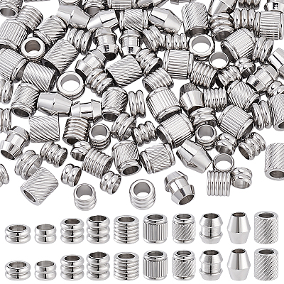 100Pcs 10 Styles 201 Stainless Steel Grooved European Beads STAS-ME0001-73-1