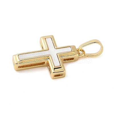Brass Pave Natural White Shell Pendants KK-S522-01C-G-1