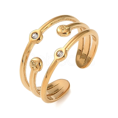 304 Stainless Steel Rhinestone Cuff Open Rings RB-CBAE630-01G-B-1
