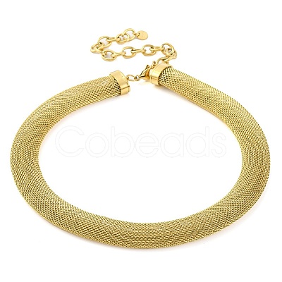 304 Stainless Steel Mesh Chain Choker Necklaces for Women NJEW-U012-03G-01-1