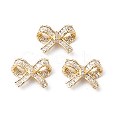 Bowknot Rack Plating Brass Micro Pave Clear Cubic Zirconia Connector Charms KK-E003-26G-1