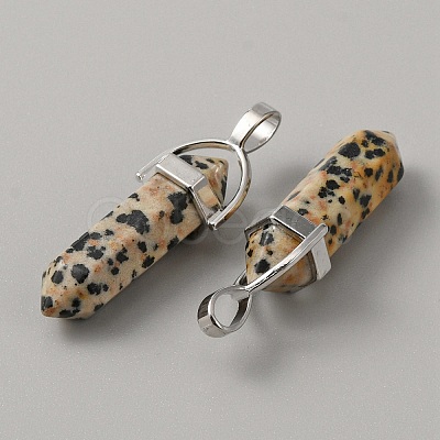 Natural Dalmatian Jasper Double Terminal Pointed Pendants G-WH0016-37I-1