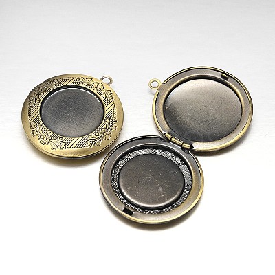 Rack Plating Brass Locket Pendant Cabochon Settings KK-N0096-06AB-FF-1