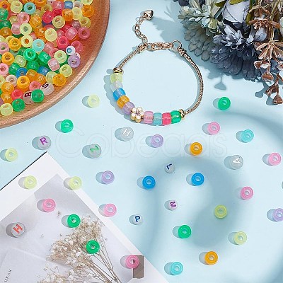 DIY Luminous Flat Round Plastic & Acrylic Beads Bracelet Kits DIY-AR0004-15-1