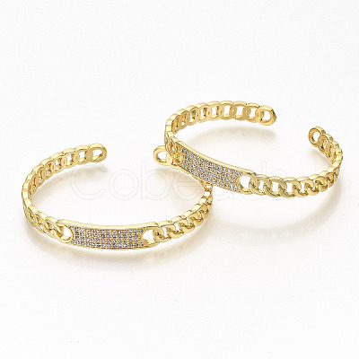 Brass Micro Pave Clear Cubic Zirconia Cuff Bangles BJEW-S142-002-NF-1