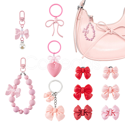 11Pcs Acrylic & Alloy & Plastic Pearl Keychains SJEW-WR00005-1